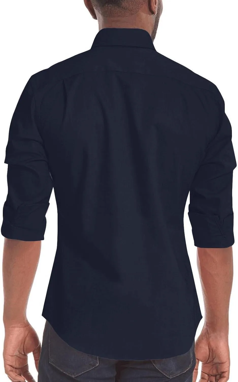 Men's Long Sleeve Business Shirts Casual Button Down Cotton Linen Dress Shirt Wrinkle Free Wedding Formal Shirts