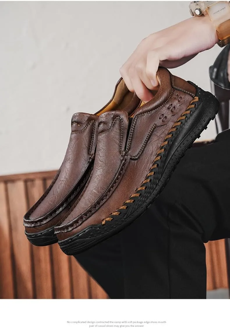 Men's Orthopedic Slip-On Leather Loafers, Non Slip Breathable Comfortable Casual Shoes for Dress Driving Work