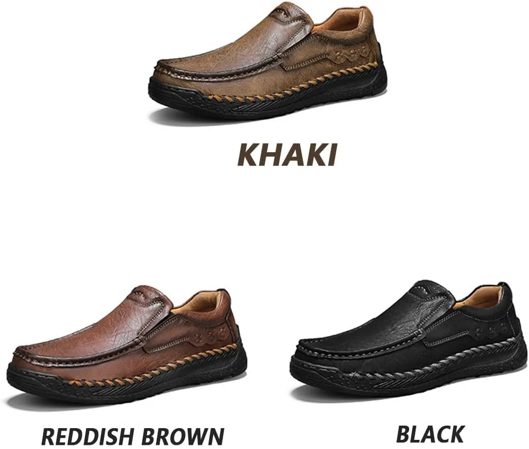 Men's Orthopedic Slip-On Leather Loafers, Non Slip Breathable Comfortable Casual Shoes for Dress Driving Work