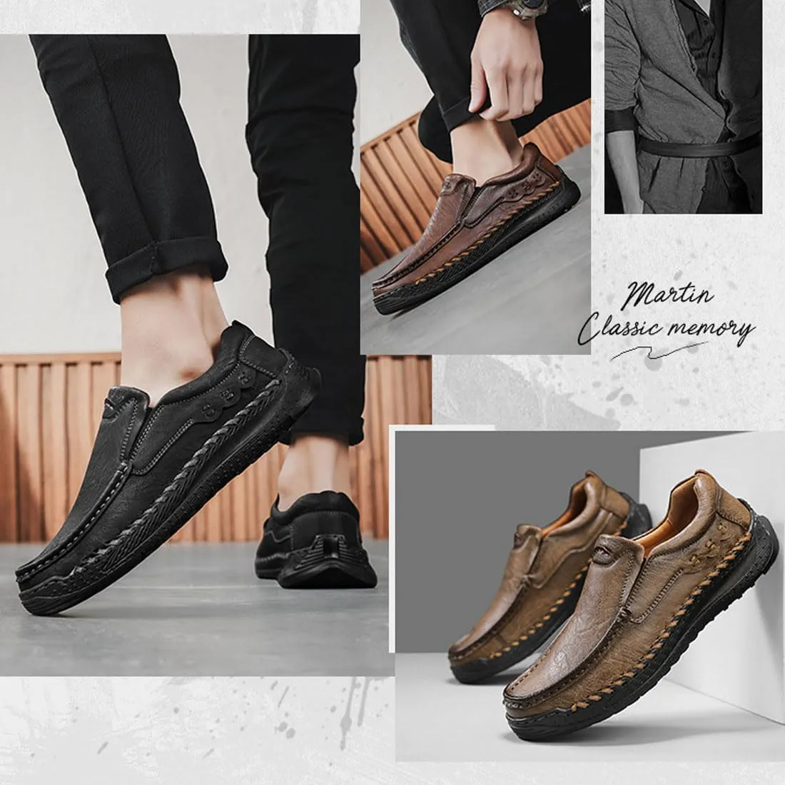 Men's Orthopedic Slip-On Leather Loafers, Non Slip Breathable Comfortable Casual Shoes for Dress Driving Work