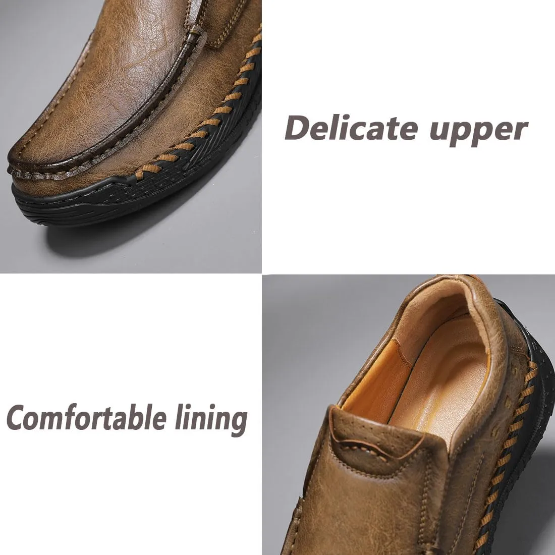 Men's Orthopedic Slip-On Leather Loafers, Non Slip Breathable Comfortable Casual Shoes for Dress Driving Work