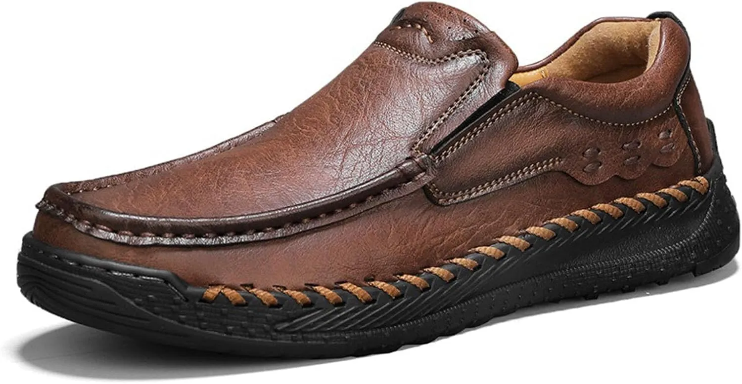 Men's Orthopedic Slip-On Leather Loafers, Non Slip Breathable Comfortable Casual Shoes for Dress Driving Work