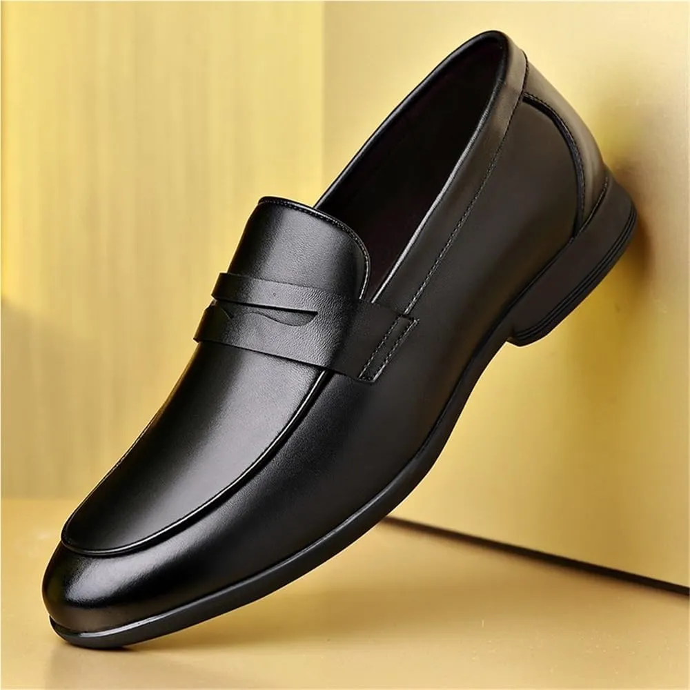 Mens Shoes Vegan Leather Round Toe Rubber Sole Slip Prom Slip-on