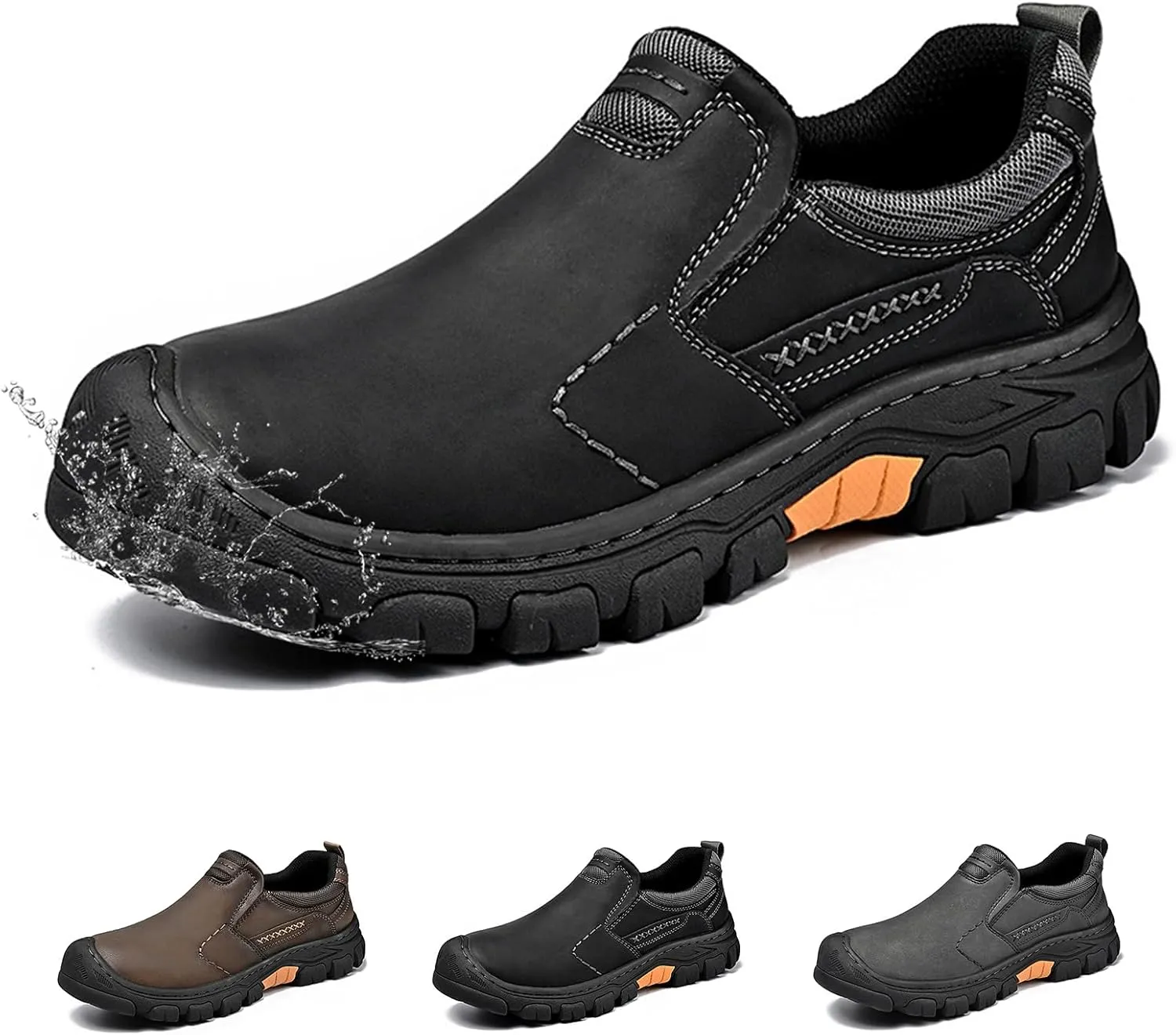 Men's Slip On Leather Loafers Casual Water-Resistant Sneakers for Men Lightweight Non Slip Comfortable Breathable Driving Shoes for Outdoor