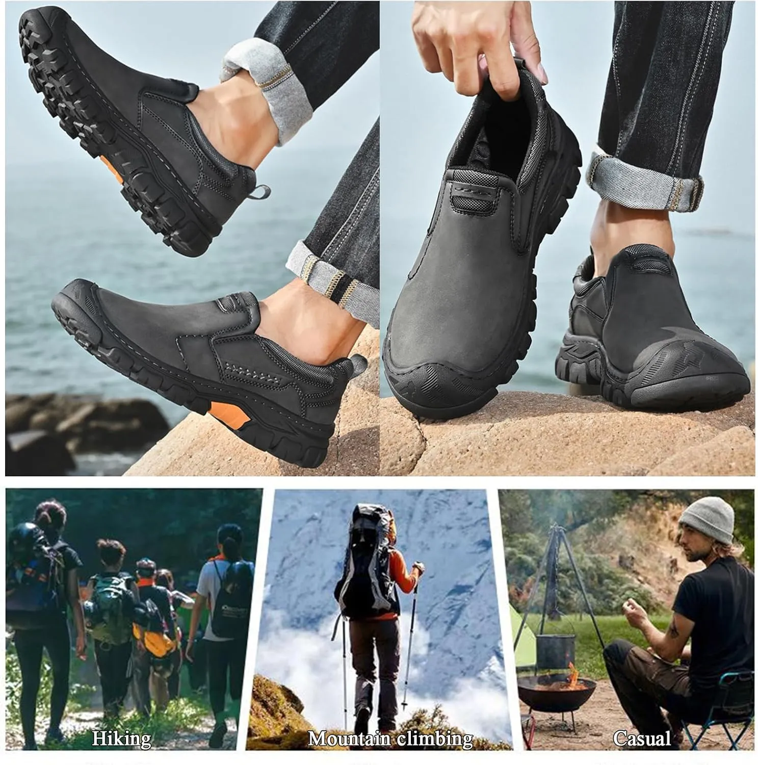 Men's Slip On Leather Loafers Casual Water-Resistant Sneakers for Men Lightweight Non Slip Comfortable Breathable Driving Shoes for Outdoor