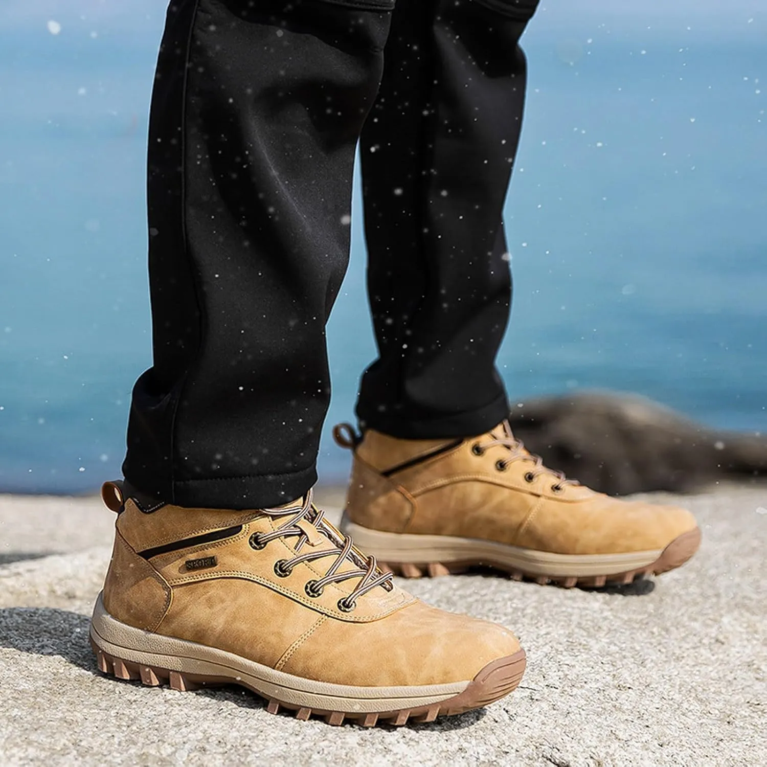 Men's Snow Boots Winter Boots Waterproof Fully Fur Lined Booties Slip on Outdoor Ankle Boots Lace Up Lightweight Walking Hiking Boots