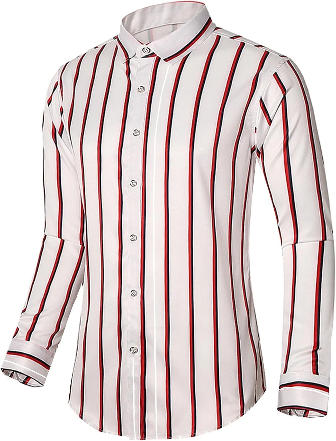Men's Striped Cotton Shirts Fashion Long Sleeve Button Down Dress Shirt Casual Compression Business Work Blouses
