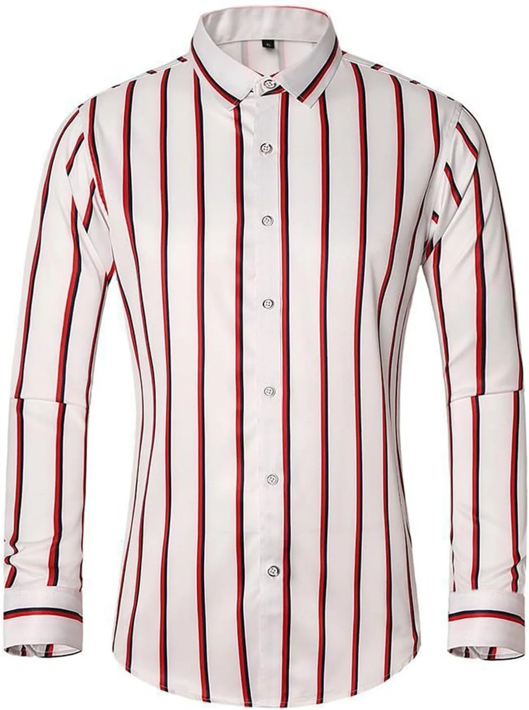 Men's Striped Cotton Shirts Fashion Long Sleeve Button Down Dress Shirt Casual Compression Business Work Blouses
