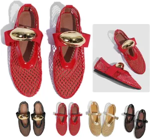Mesh Ballet Flats for Women Buckle Strap Comfy Casual Office Fishnet Ballerina Flat Shoes Width Casual Summer Dress Flat Shoes