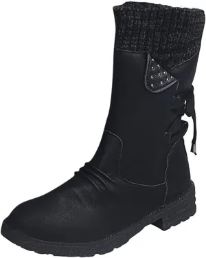 Mid Boots Up for Women Shoes Lace Calf Vintage Heels Thick Casual Boots Retro Women's Boots Dress Snow Boots Women