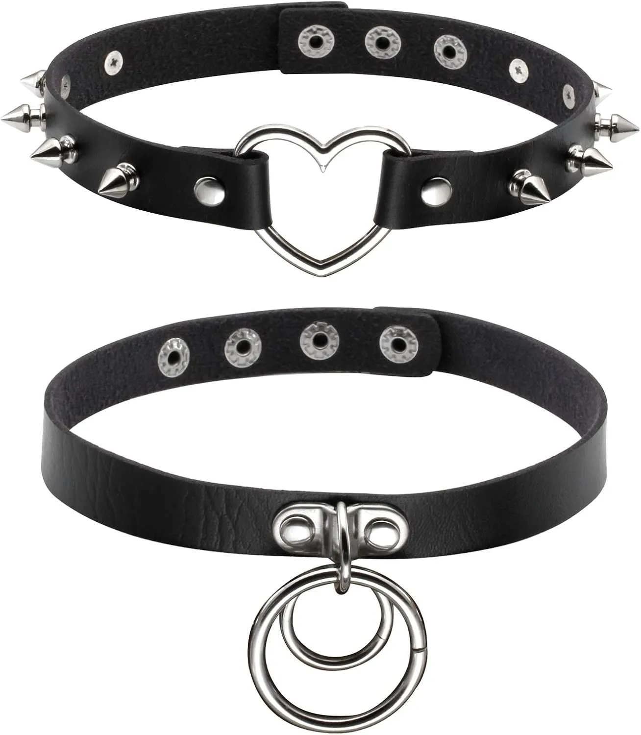 MILAKOO Black Red Pink Purple Alloy PU Leather Necklace Spike Studded Choker Collar Heart