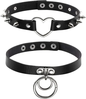 MILAKOO Black Red Pink Purple Alloy PU Leather Necklace Spike Studded Choker Collar Heart