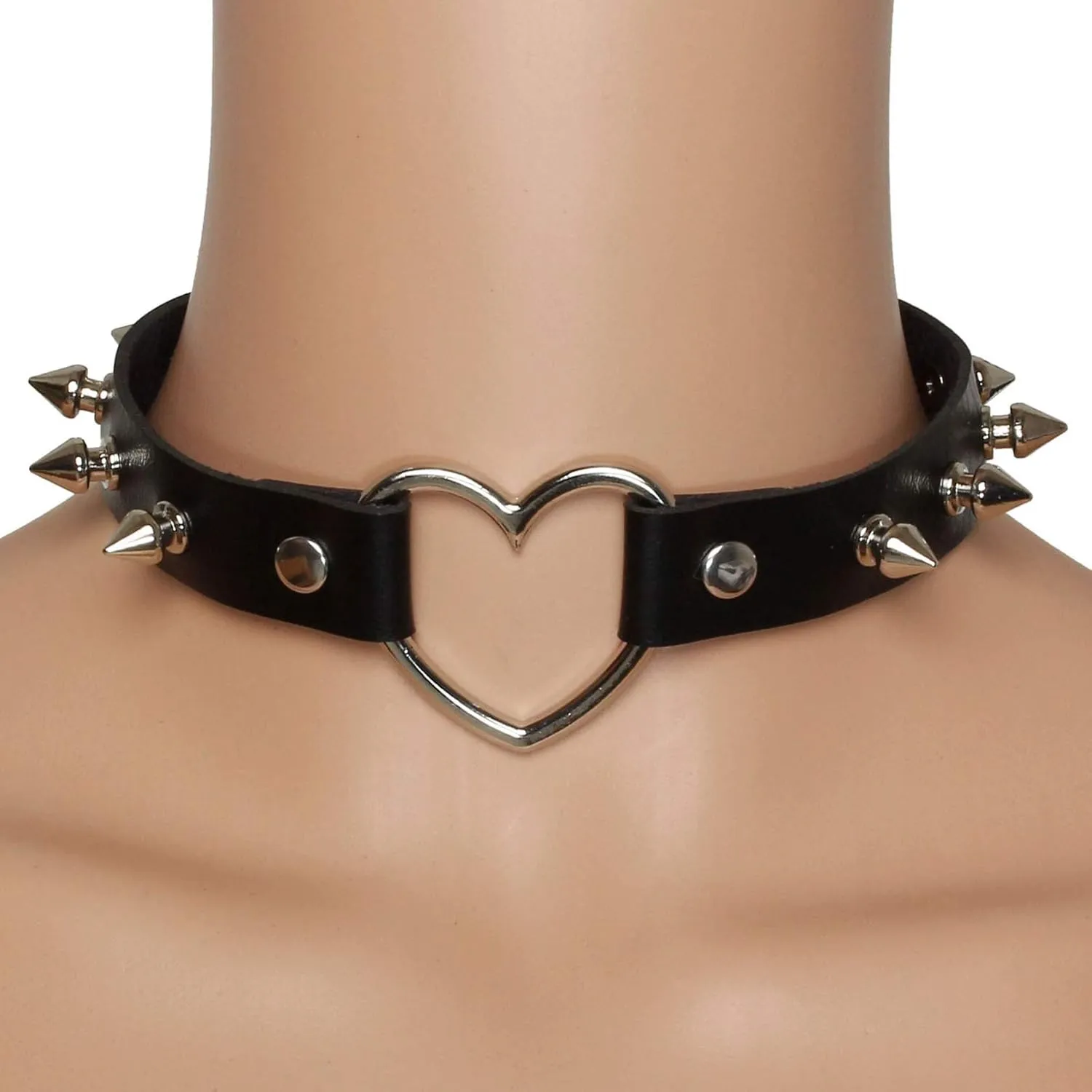 MILAKOO Black Red Pink Purple Alloy PU Leather Necklace Spike Studded Choker Collar Heart
