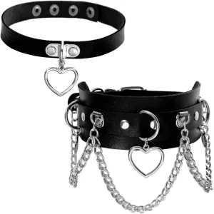 MILAKOO Heart Shape with Chains Pu Choker for Women Goth Costume Accessory Necklace Adjustable