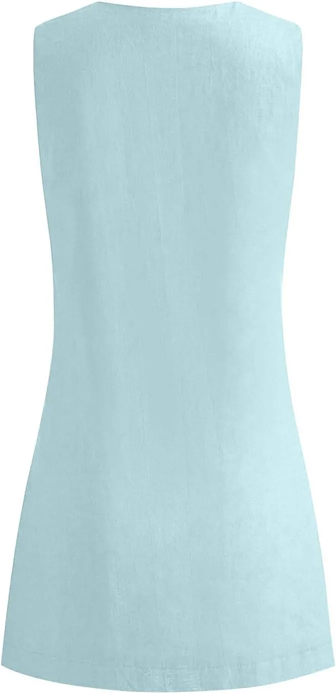 Mini Dresses for Women 2025 Fashion V Neck Sleeveless A Line Tank Dress Sundresses for Beach Vacation