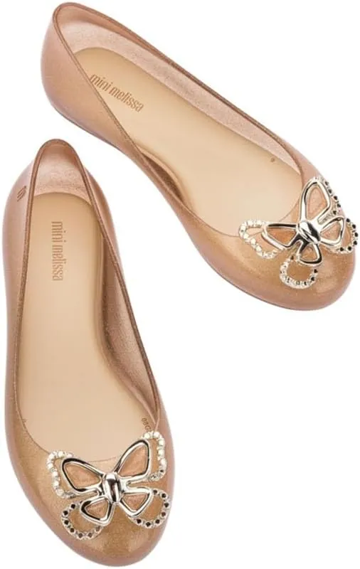mini melissa Sweet Love Fly Jelly Flats for Girls- Girl's Ballet Flats w/Butterfly Design, Ballerina Flats, Kids Jelly Shoes