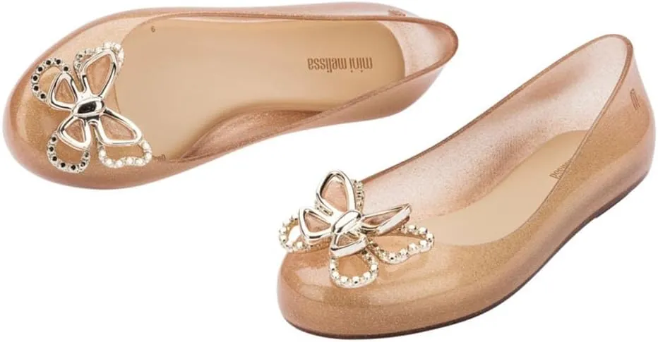 mini melissa Sweet Love Fly Jelly Flats for Girls- Girl's Ballet Flats w/Butterfly Design, Ballerina Flats, Kids Jelly Shoes