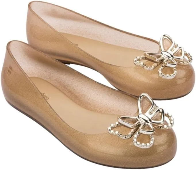 mini melissa Sweet Love Fly Jelly Flats for Girls- Girl's Ballet Flats w/Butterfly Design, Ballerina Flats, Kids Jelly Shoes