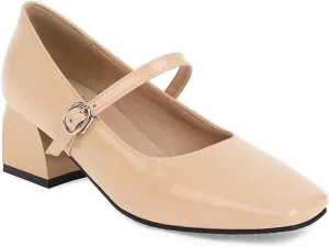 MIOKE Women's Chunky Mid Heel Dress Pumps Suede Square Toe Buckle Slip-On Comfort Casual Work Office Shoes