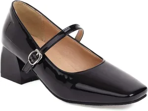 MIOKE Women's Chunky Mid Heel Dress Pumps Suede Square Toe Buckle Slip-On Comfort Casual Work Office Shoes