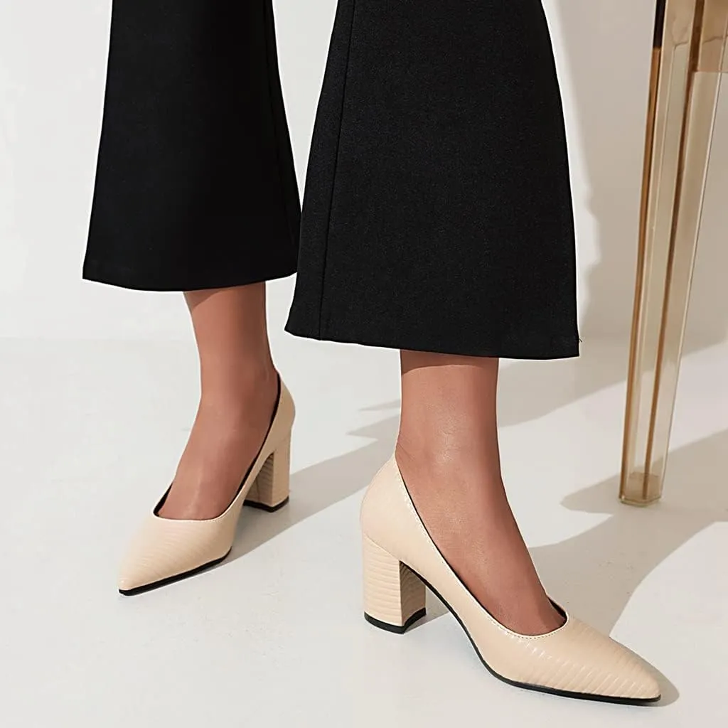 MIOKE Women's Pointed Toe Chunky Mid Heel Pumps Casual Suede Buckle Strap Mary Jane Office Dress Shoes