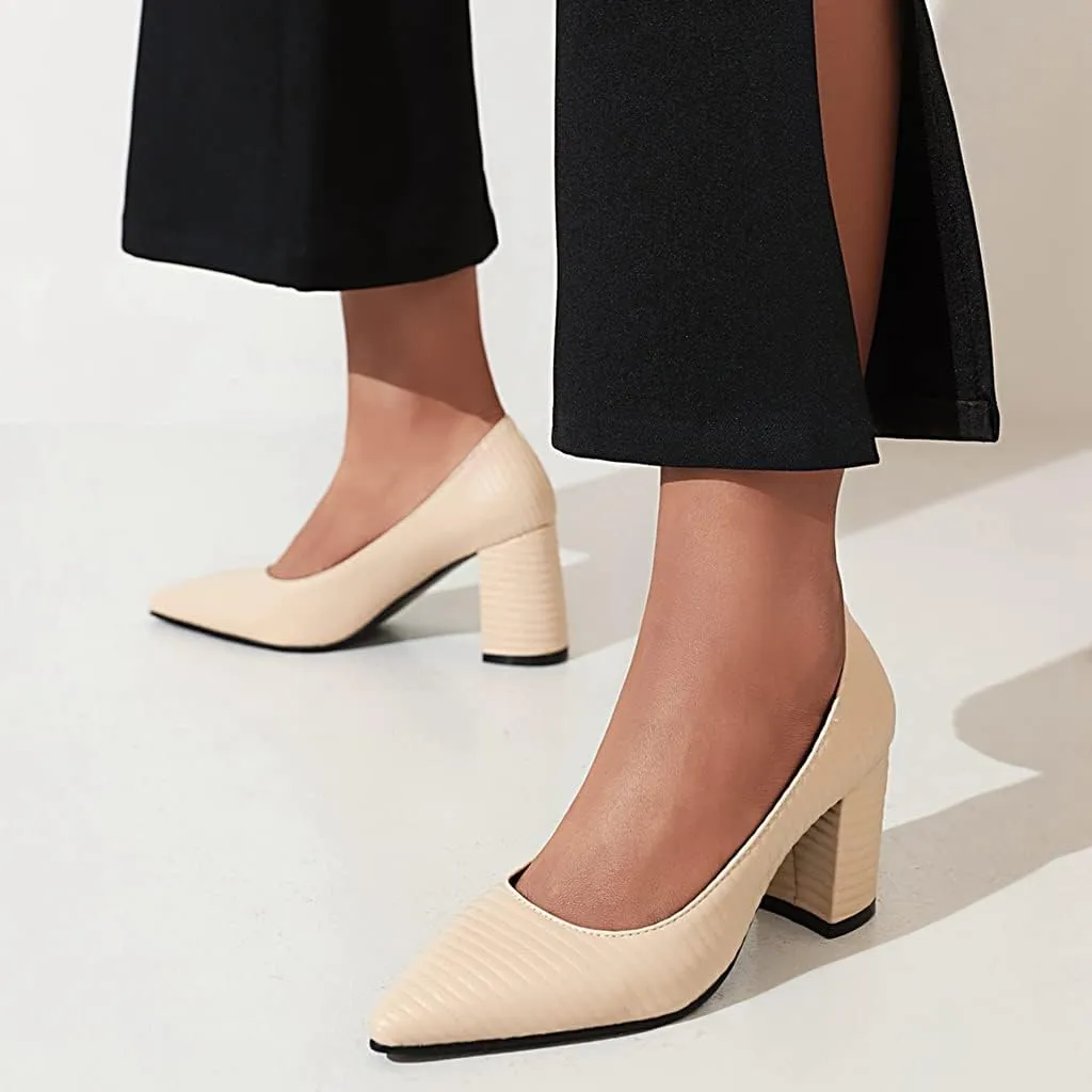 MIOKE Women's Pointed Toe Chunky Mid Heel Pumps Casual Suede Buckle Strap Mary Jane Office Dress Shoes