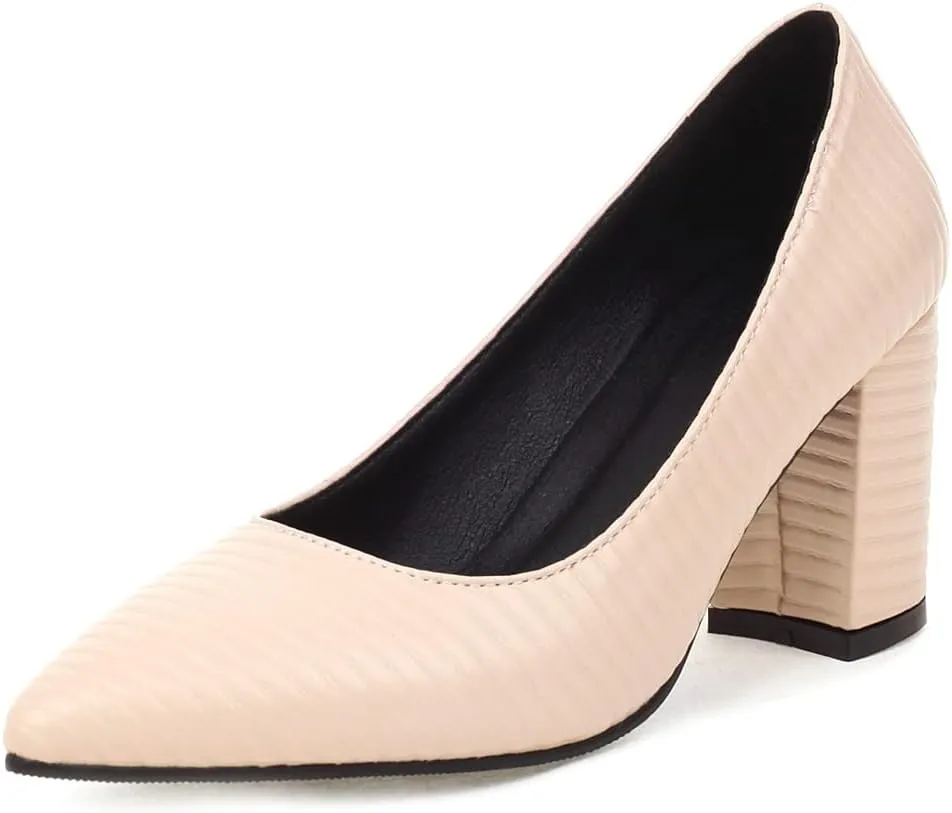 MIOKE Women's Pointed Toe Chunky Mid Heel Pumps Casual Suede Buckle Strap Mary Jane Office Dress Shoes