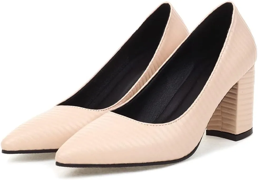 MIOKE Women's Pointed Toe Chunky Mid Heel Pumps Casual Suede Buckle Strap Mary Jane Office Dress Shoes