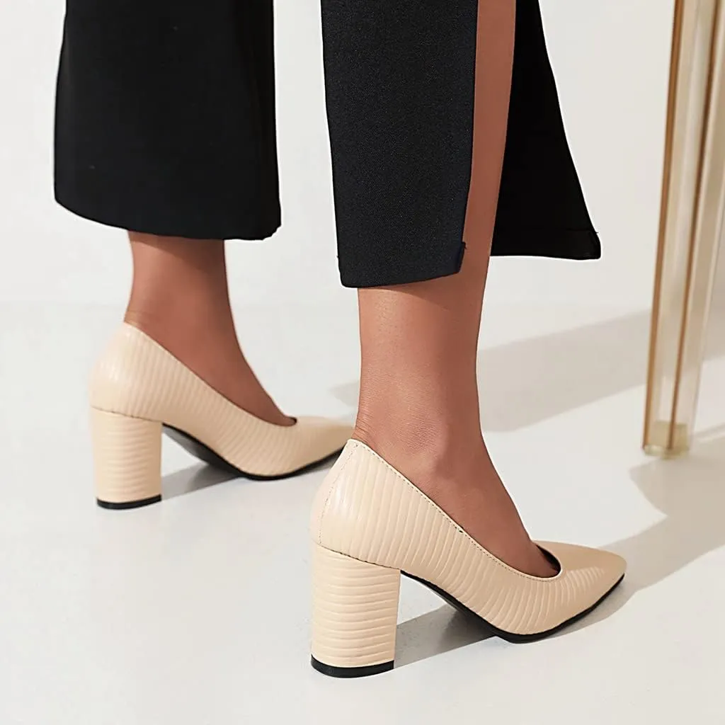 MIOKE Women's Pointed Toe Chunky Mid Heel Pumps Casual Suede Buckle Strap Mary Jane Office Dress Shoes