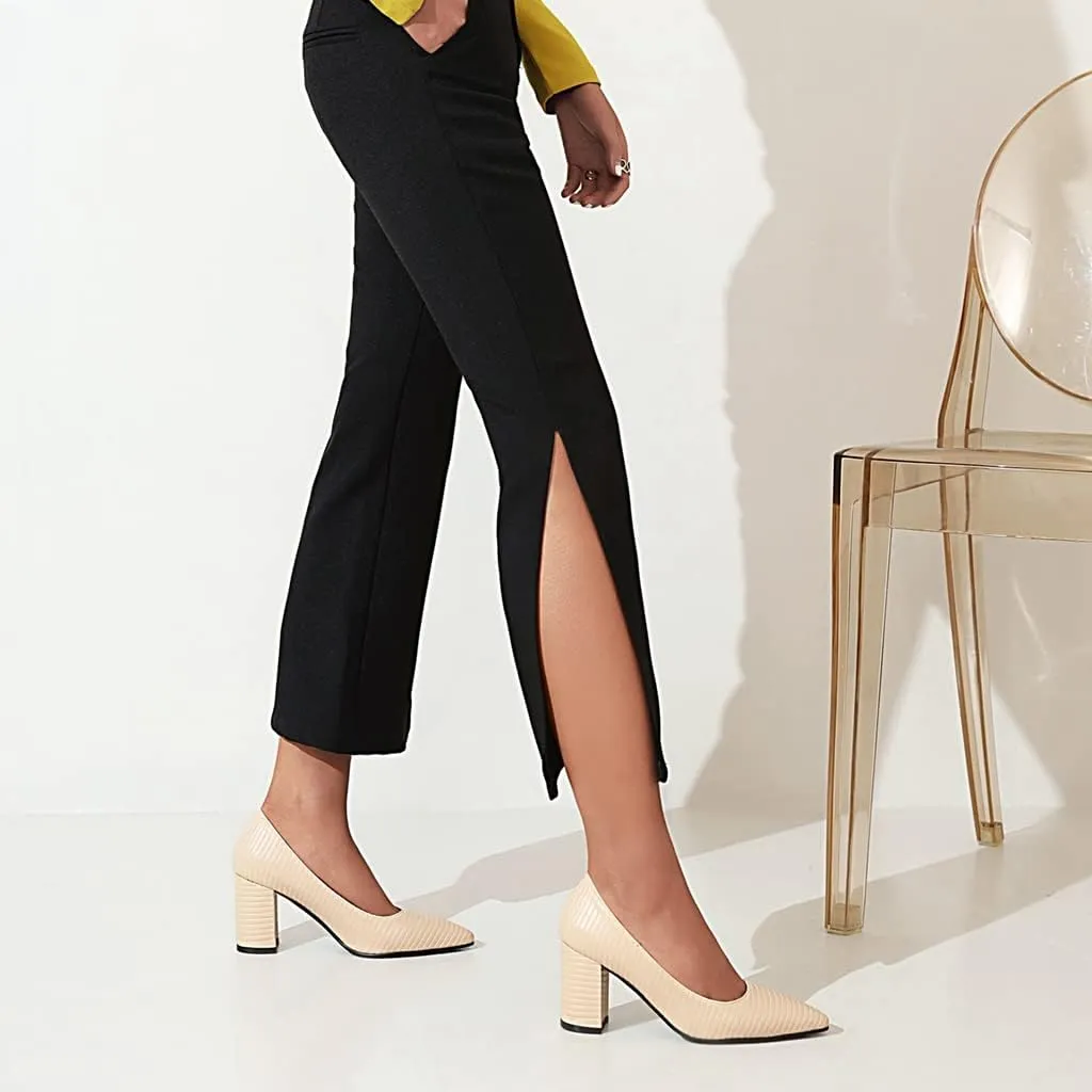 MIOKE Women's Pointed Toe Chunky Mid Heel Pumps Casual Suede Buckle Strap Mary Jane Office Dress Shoes