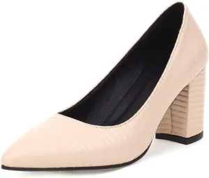 MIOKE Women's Pointed Toe Chunky Mid Heel Pumps Casual Suede Buckle Strap Mary Jane Office Dress Shoes