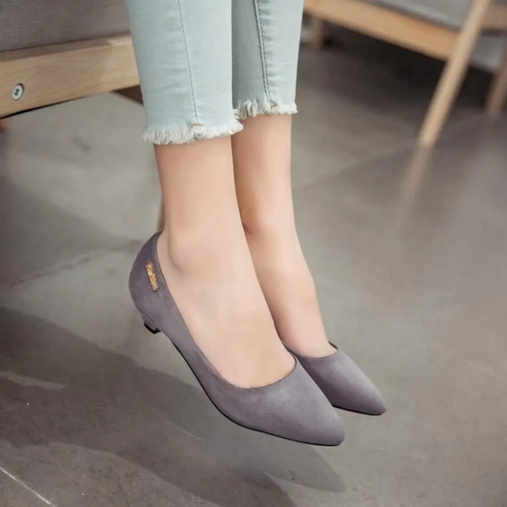 MIOKE Women's Pointed Toe Comfort Kitten Low Heel Pumps Suede Slip On Loafer Casual Daily Office Dress Shoes