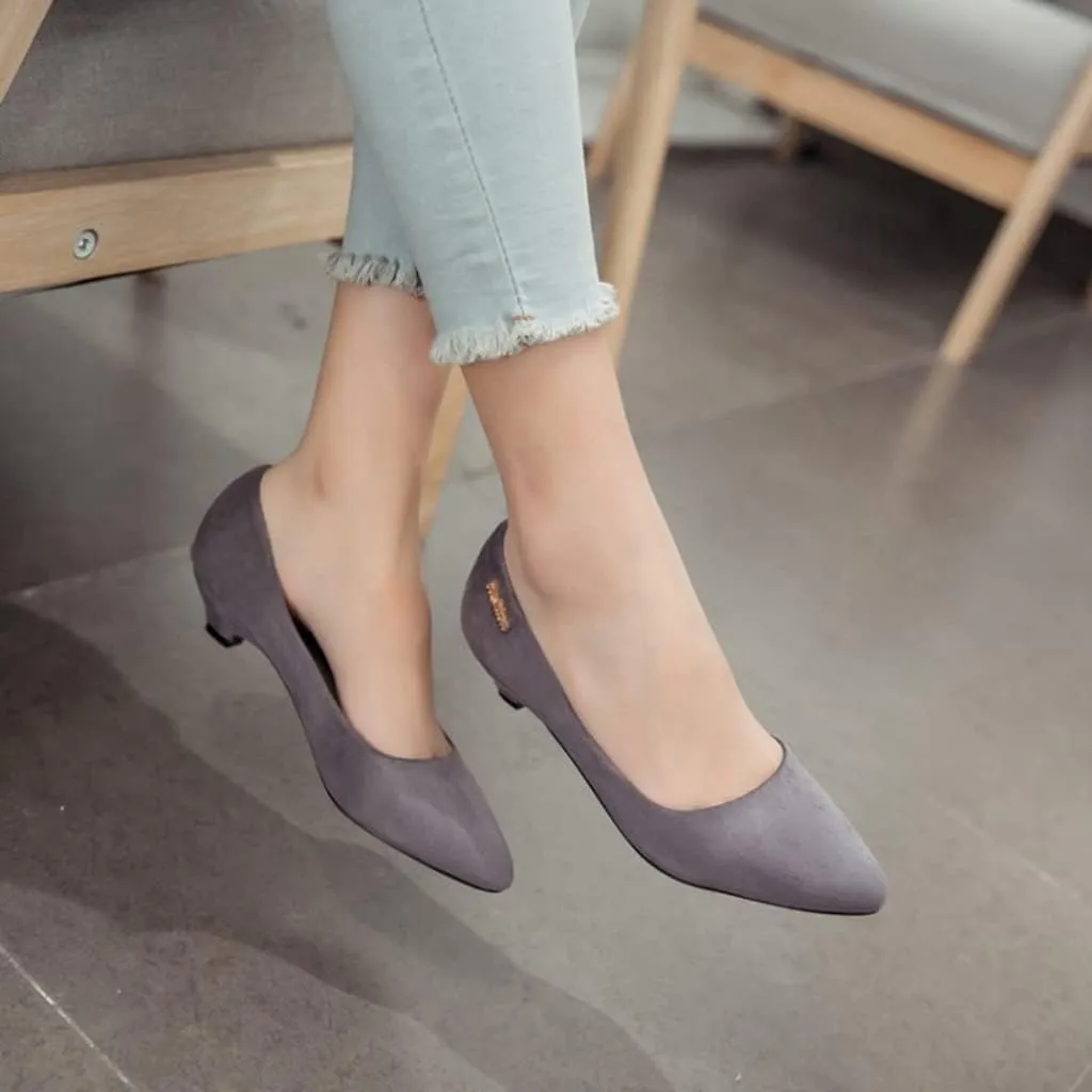MIOKE Women's Pointed Toe Comfort Kitten Low Heel Pumps Suede Slip On Loafer Casual Daily Office Dress Shoes