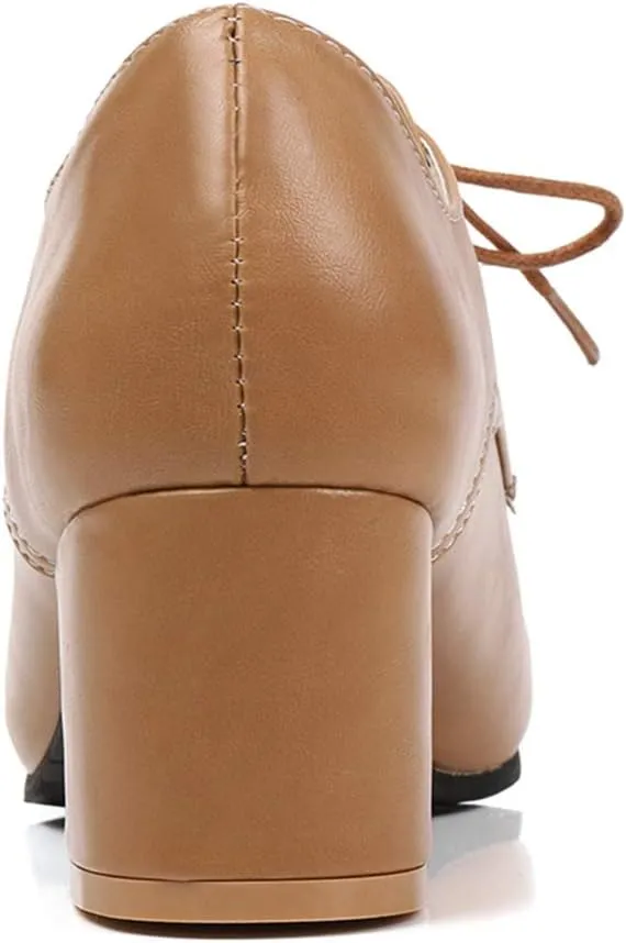 MIOKE Women's Vintage Lace Up Pump Oxfords Pointed Toe Chunky Block Mid Heel Brogues Office Dress Shoes