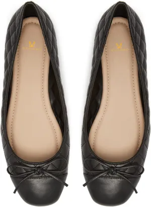 MOOMMO Women Cap Toe Flats Bow Slip On Ballet Flats Comfort Quilted Colorblock Flat Shoes Round Toe Flat Heel Dress Shoes Office Ladies Party Chic Driver Flats Cute Quilted Black 8 M US