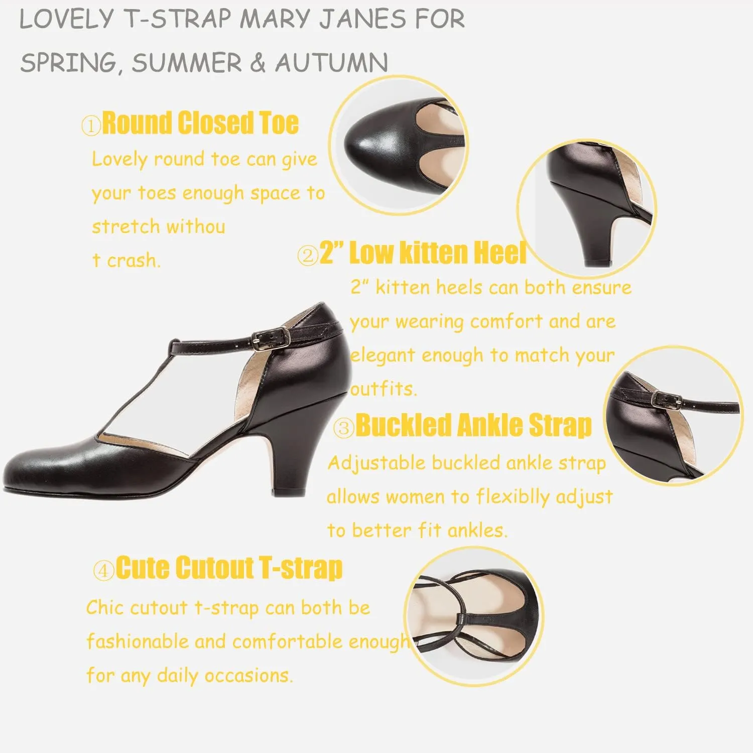 MOOMMO Women Elegant Kitten Heel Mary Jane Pumps Shoes Ankle T-Strap Round Closed Toe Cut-Out Dress Sandals Shoe Chunky Block Heels D-Orsay Suede Work Pump Fall fashion Office Wedding Spring 4-13 M US
