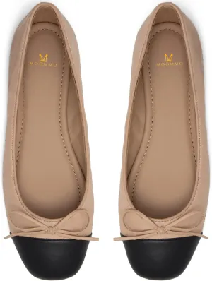 MOOMMO Women Flats, Cap Toe Ballet, Quilted Matte Beige, Size 8 US, Comfort Slip On, Office, Party, Chic
