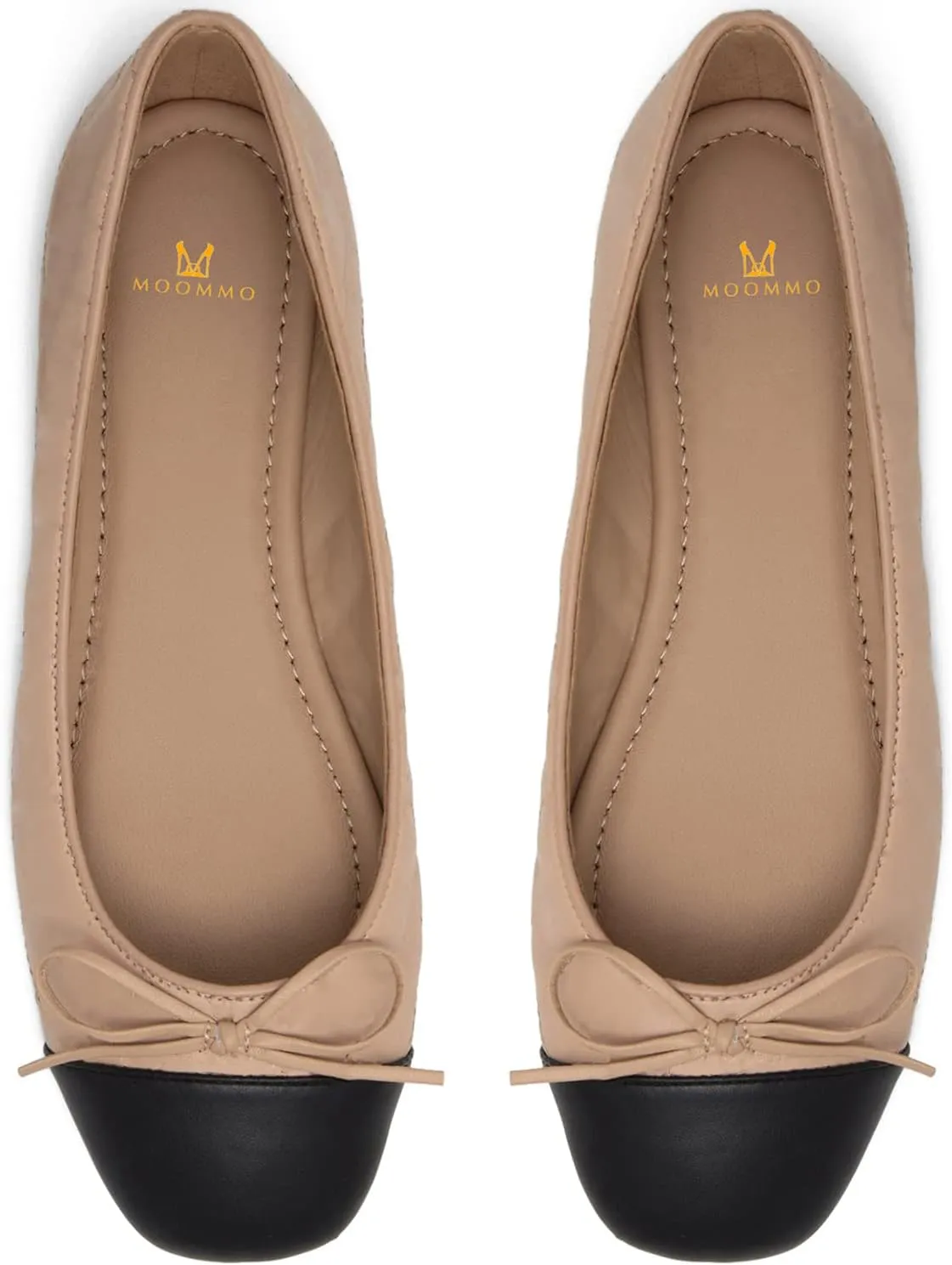 MOOMMO Women Flats, Cap Toe Ballet, Quilted Matte Beige, Size 8 US, Comfort Slip On, Office, Party, Chic