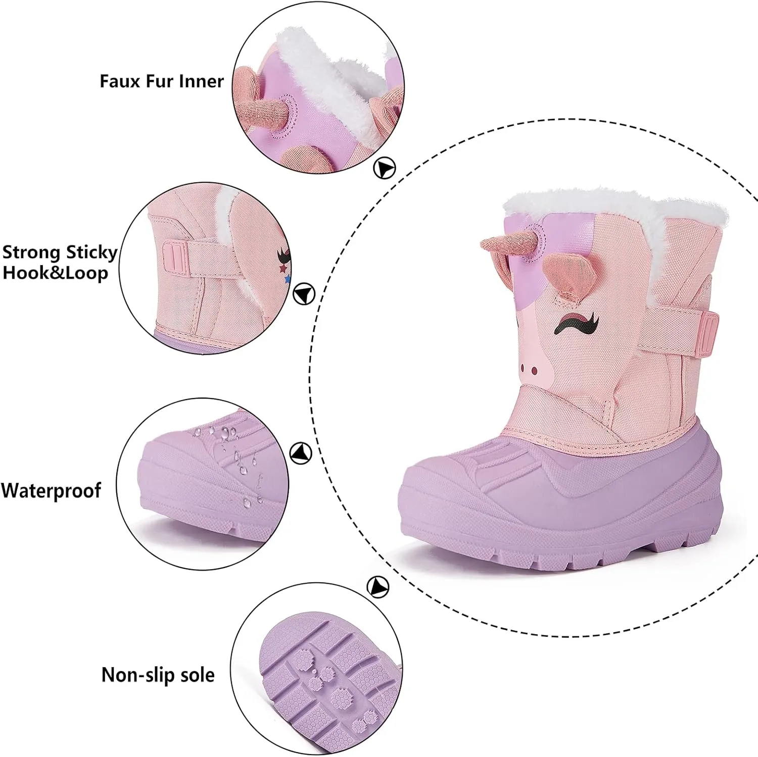 MORENDL Toddler Winter Snow Boots Waterproof Insulated Faux Fur Boys Girls Hiking Boots (Toddler/Little Kid)