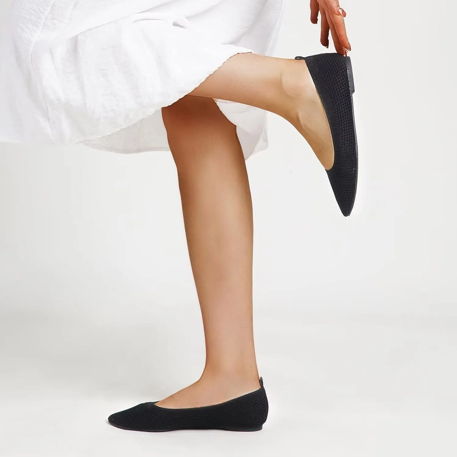 MUSSHOE Flats for Women Comfortable Mesh Women's Flats Knit Memory Foam Pointed Toe Flats Shoes Women