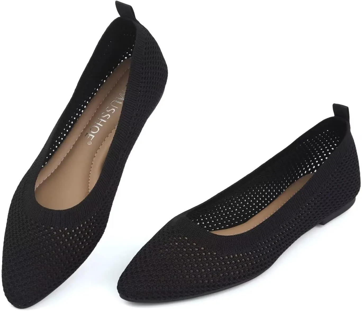 MUSSHOE Flats for Women Comfortable Mesh Women's Flats Knit Memory Foam Pointed Toe Flats Shoes Women