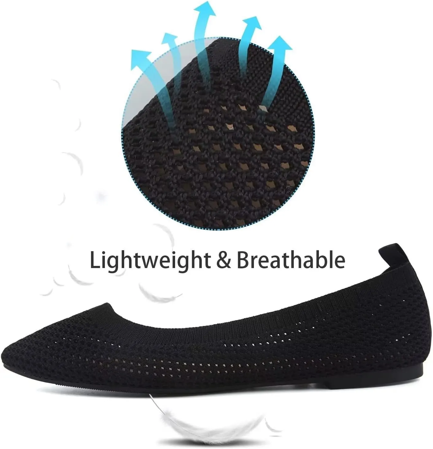 MUSSHOE Flats for Women Comfortable Mesh Women's Flats Knit Memory Foam Pointed Toe Flats Shoes Women