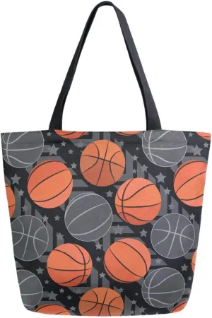 Naanle Canvas Tote Handle Bag, Cartoon Basketball Balls Stars Extra Large Shoulder Bag for Men Women Grocery Market Beach Travel Gym Shopping