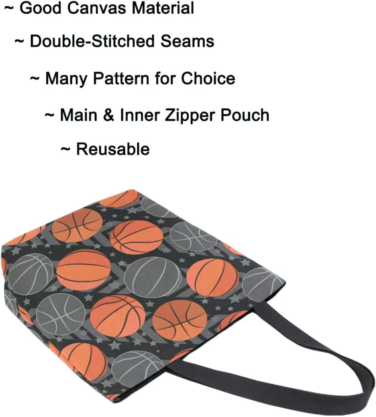 Naanle Canvas Tote Handle Bag, Cartoon Basketball Balls Stars Extra Large Shoulder Bag for Men Women Grocery Market Beach Travel Gym Shopping