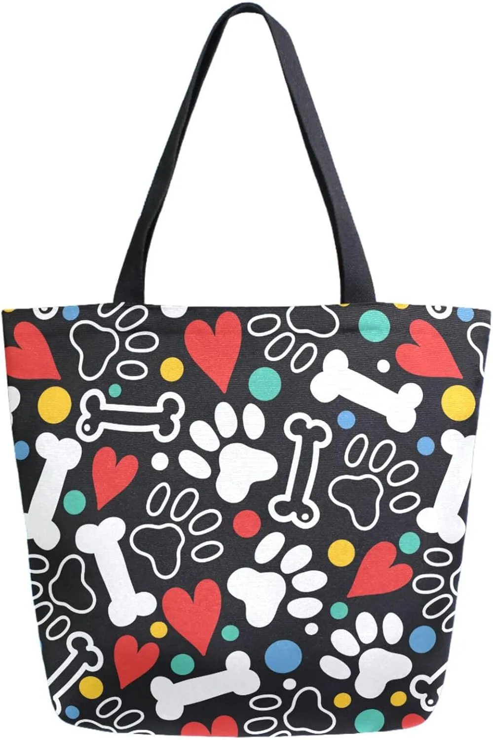 Naanle Extra Large Tote Handle Bags, Paw Prints Bones Hearts Floral Canvas Reusable Market Beach Travel Gym Shopping Shoulder Bag for Women