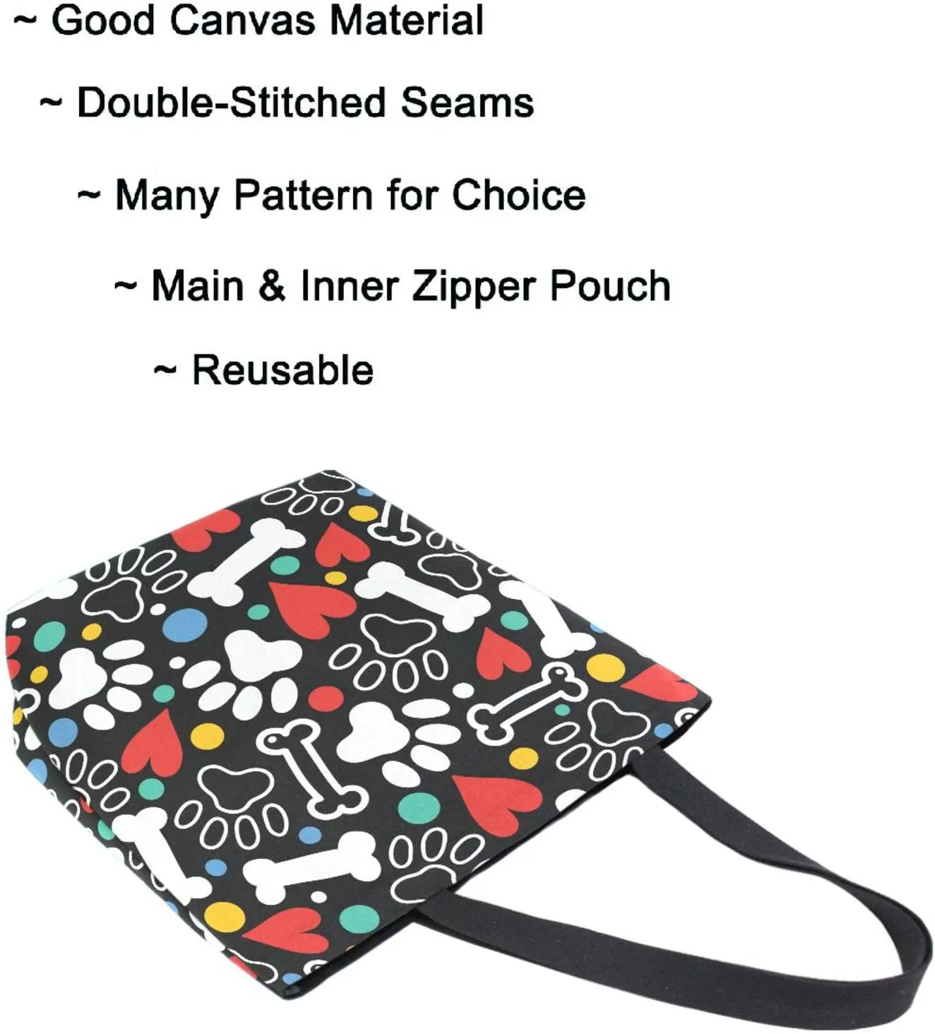 Naanle Extra Large Tote Handle Bags, Paw Prints Bones Hearts Floral Canvas Reusable Market Beach Travel Gym Shopping Shoulder Bag for Women