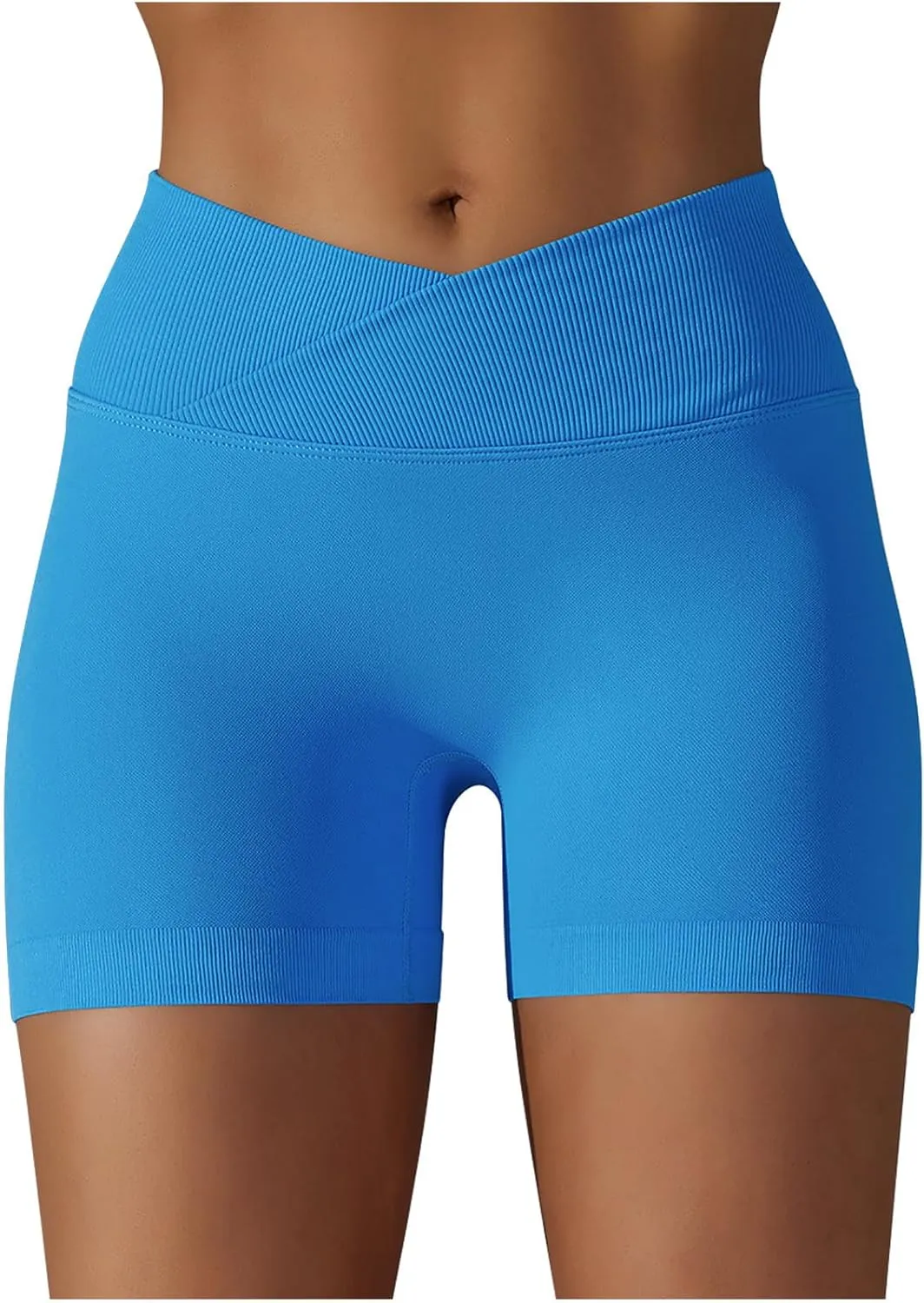 NATHGAM Sports Shorts for Women Scrunch Butt Lifting Biker Shorts Seamless Crossover Workout Shorts High Waisted Yoga Shorts
