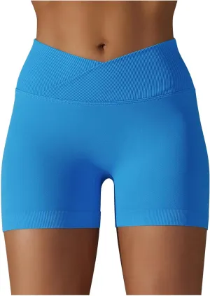 NATHGAM Sports Shorts for Women Scrunch Butt Lifting Biker Shorts Seamless Crossover Workout Shorts High Waisted Yoga Shorts