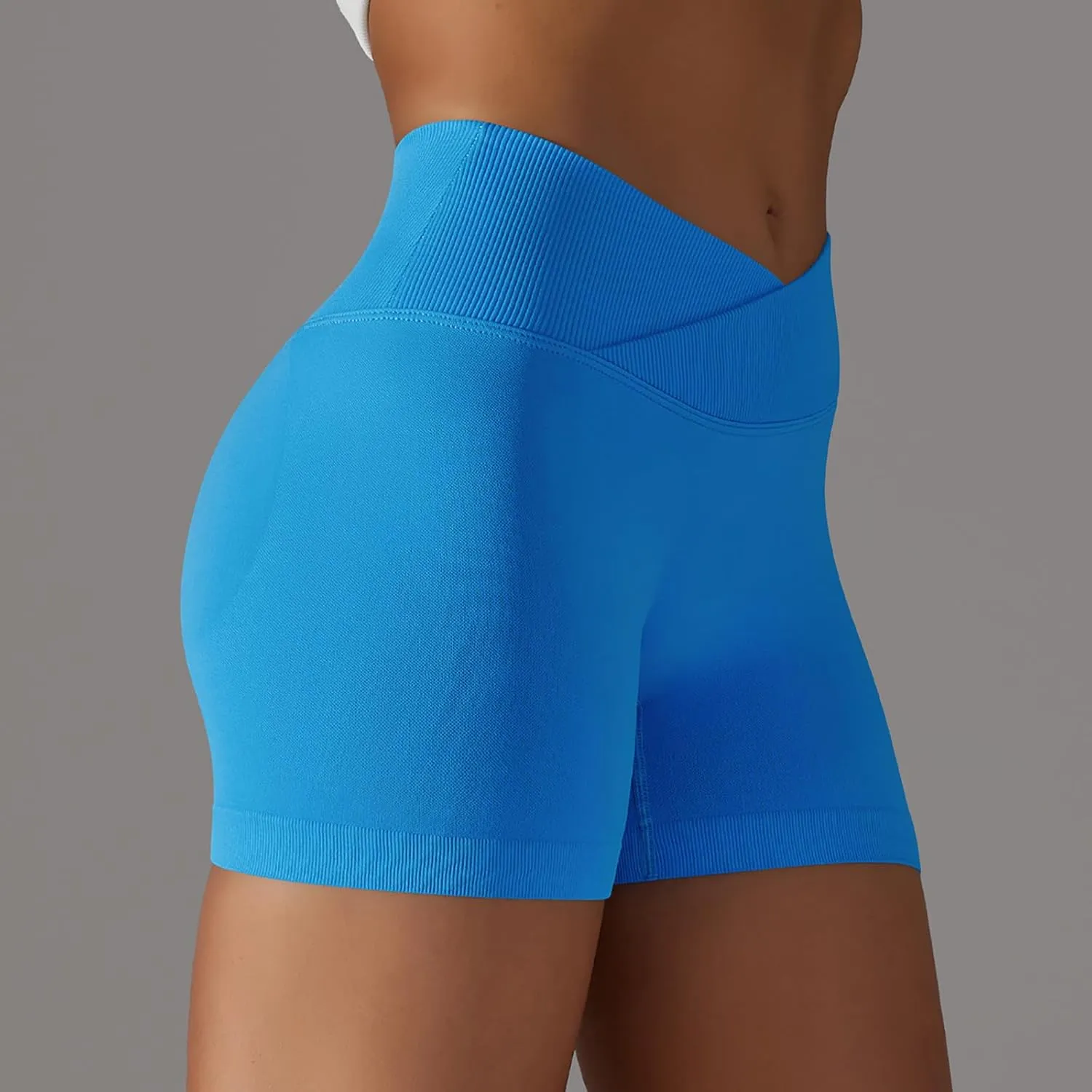 NATHGAM Sports Shorts for Women Scrunch Butt Lifting Biker Shorts Seamless Crossover Workout Shorts High Waisted Yoga Shorts
