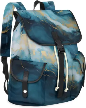 Navy Blue Marble Style Waterproof Laptop Backpack for Men Women Vintage Style Backpack Large Storage Carry on Backpack for Travel & Work Fits 15-inch Notebook